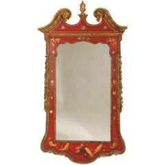 George II Style Chinoiserie Scarlet Lacquer Mirror, England c. 1860