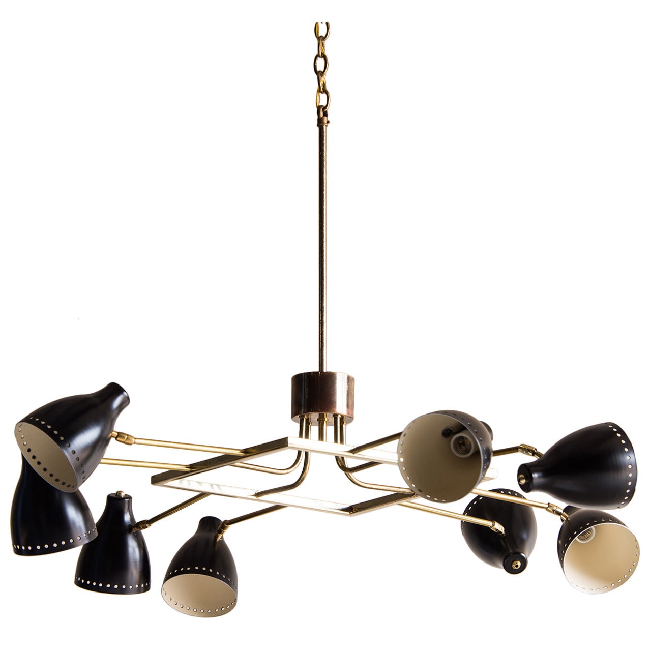 Mid-Century Eight-Arm Brass and Steel Chandelier, Italy, circa 1960