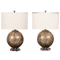 A Pair Of Stylish Mother Of Pearl Encrusted Orbs Now Wired As Lamps On A Lucite 