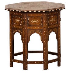 Antique Syrian Octagonal Table Inlaid With Bone From Damascus c.1900