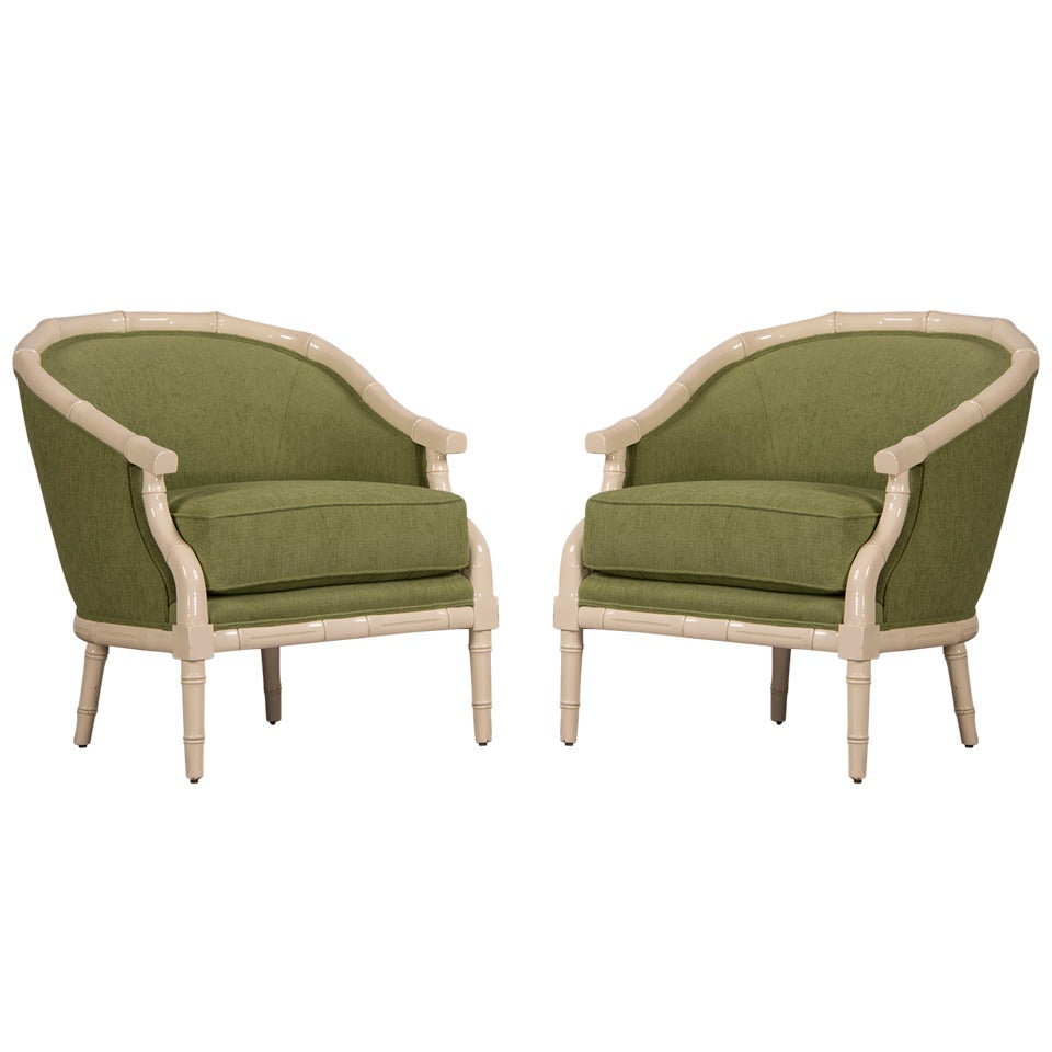 Pair of Lacquered Faux Bamboo Armchairs, Italy or France, Circa 1965