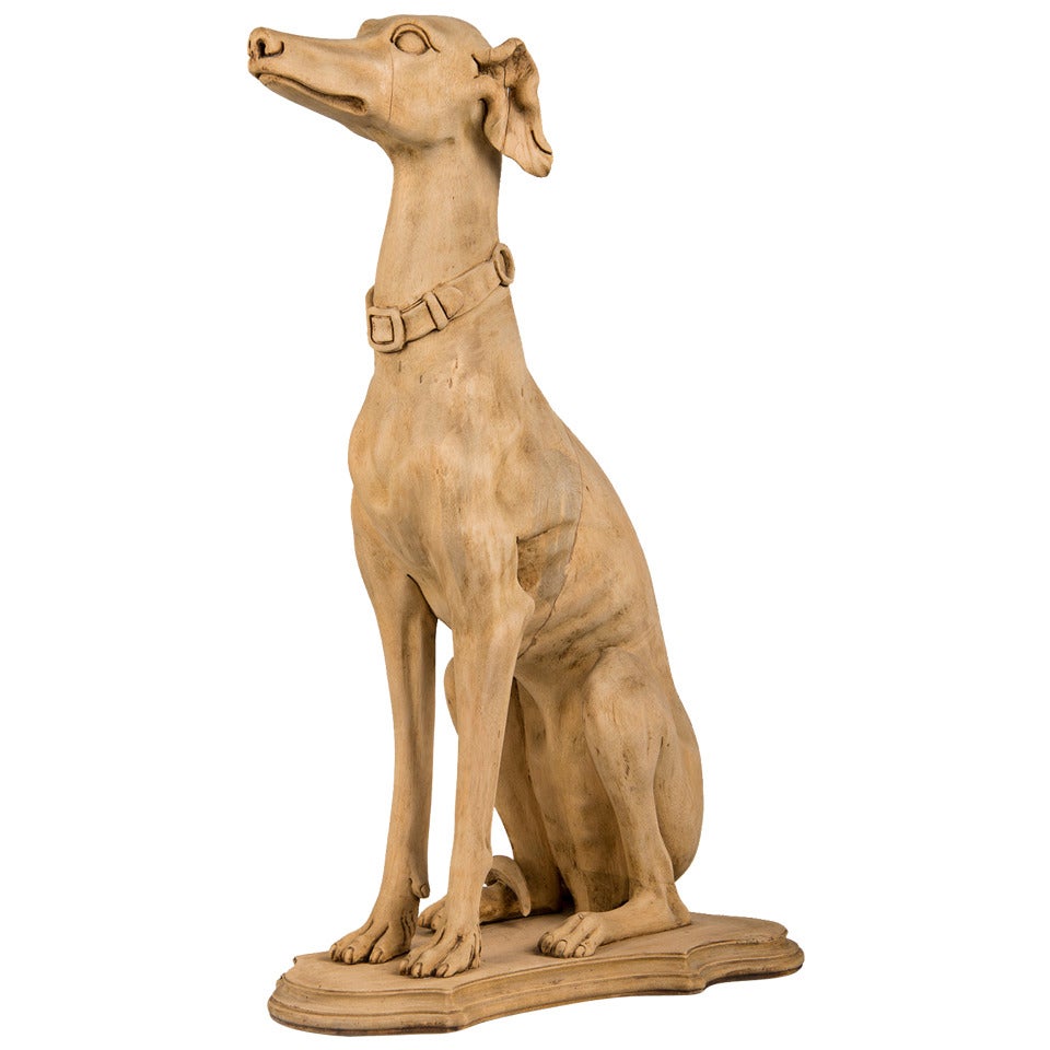 Antique English Life Size Carved Wood Greyhound circa 1890 For Sale