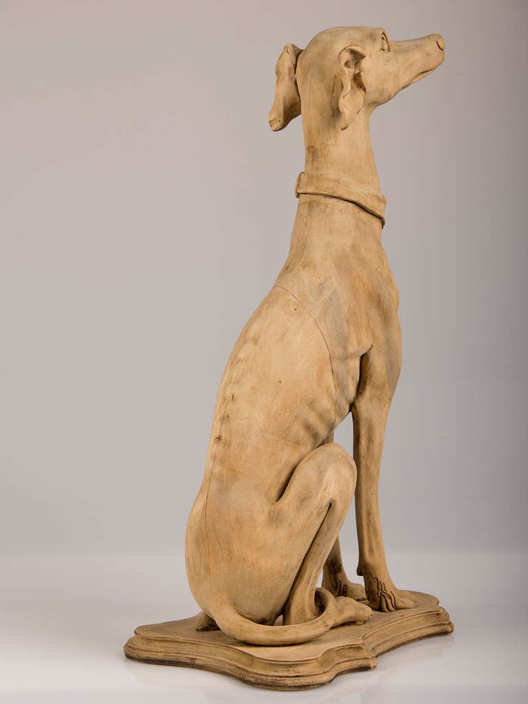 Antique English Life Size Carved Wood Greyhound circa 1890 For Sale 1