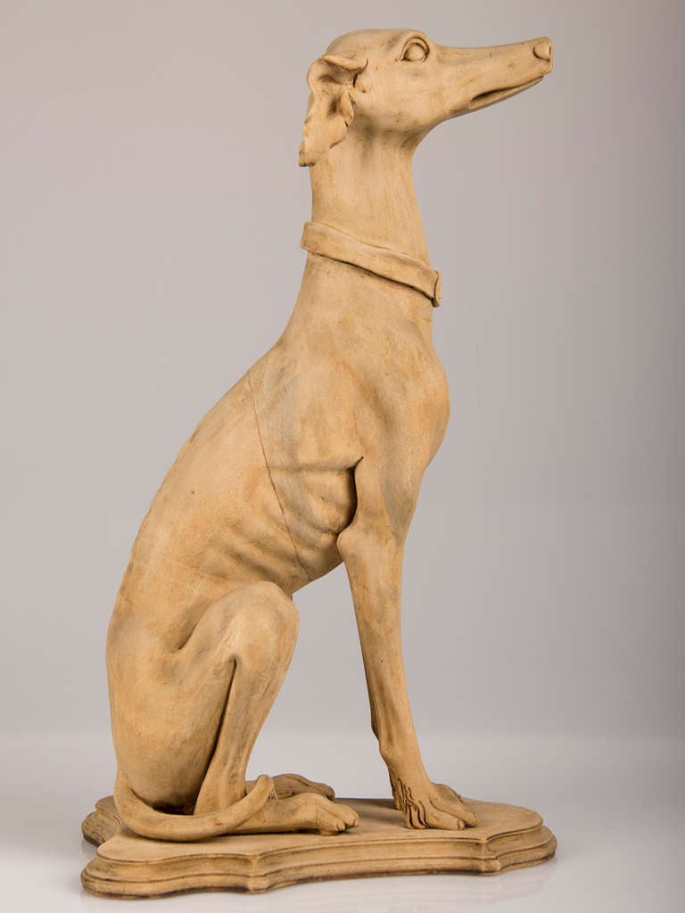 Antique English Life Size Carved Wood Greyhound circa 1890 For Sale 3