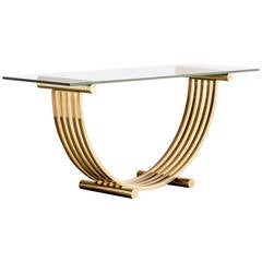 Romeo Rega Midcentury Modern Brass Glass-Top Console Table, Italy circa 1965