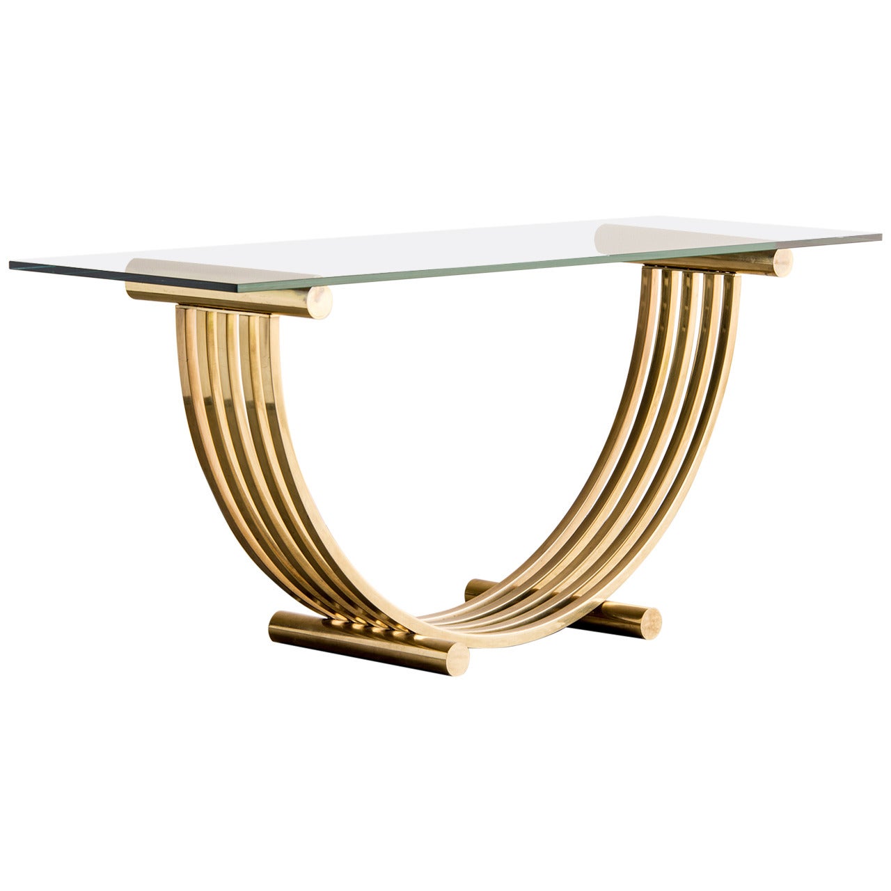 Romeo Rega Midcentury Modern Brass Glass-Top Console Table, Italy circa 1965