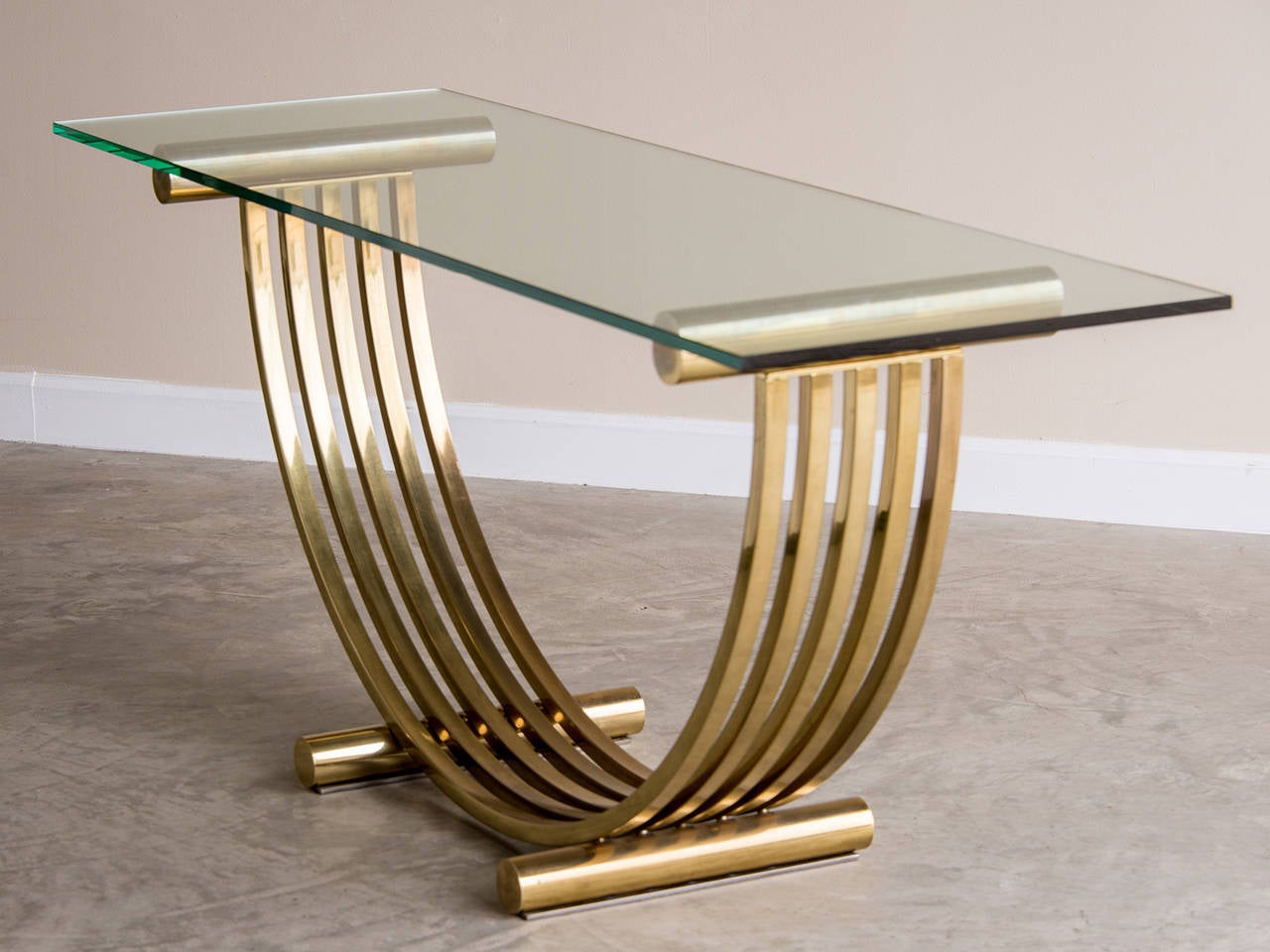 Italian Romeo Rega Midcentury Modern Brass Glass-Top Console Table, Italy circa 1965