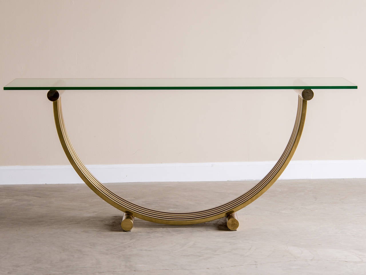 Romeo Rega Midcentury Modern Brass Glass-Top Console Table, Italy circa 1965 In Excellent Condition In Houston, TX
