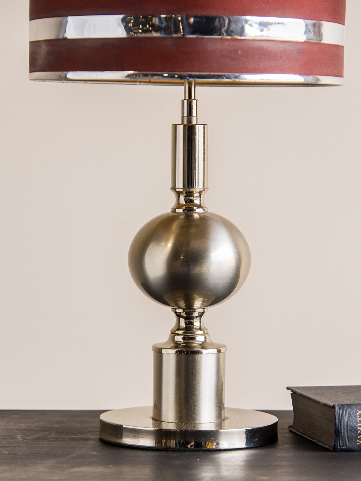 Vintage French Chrome Lamp, Original Custom Shade, circa 1970 In Excellent Condition In Houston, TX