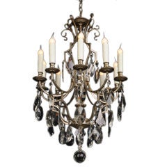 Ten-arm nickel finish and crystal chandelier from France c. 1940