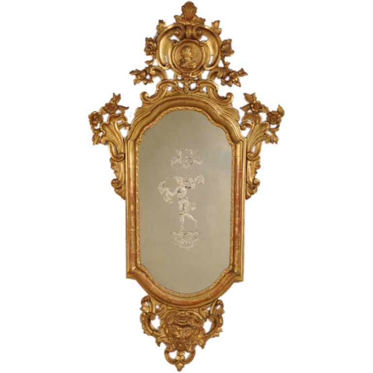 Antique Italian Neoclassical Gold Leaf Venetian Mirror, circa 1790 For Sale