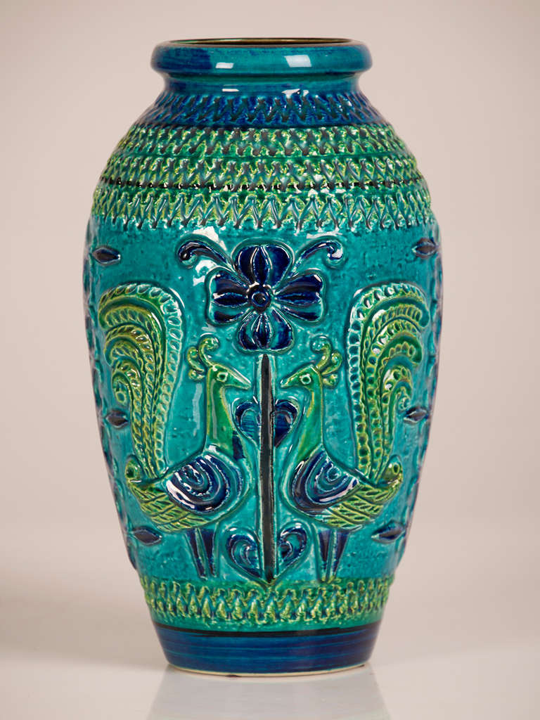German Glazed Blue and Green Ceramic Vessel, Stamped on Base circa 1900 In Excellent Condition In Houston, TX