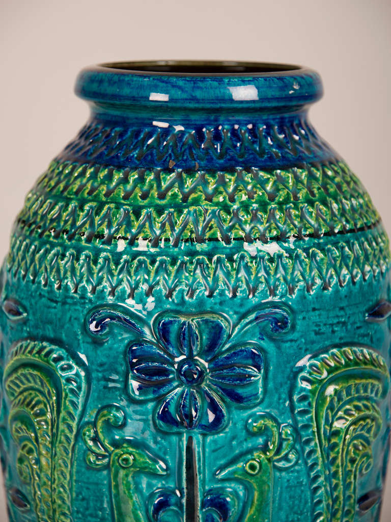 20th Century German Glazed Blue and Green Ceramic Vessel, Stamped on Base circa 1900
