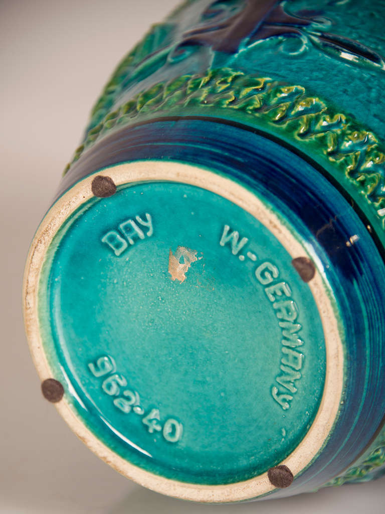 German Glazed Blue and Green Ceramic Vessel, Stamped on Base circa 1900 2