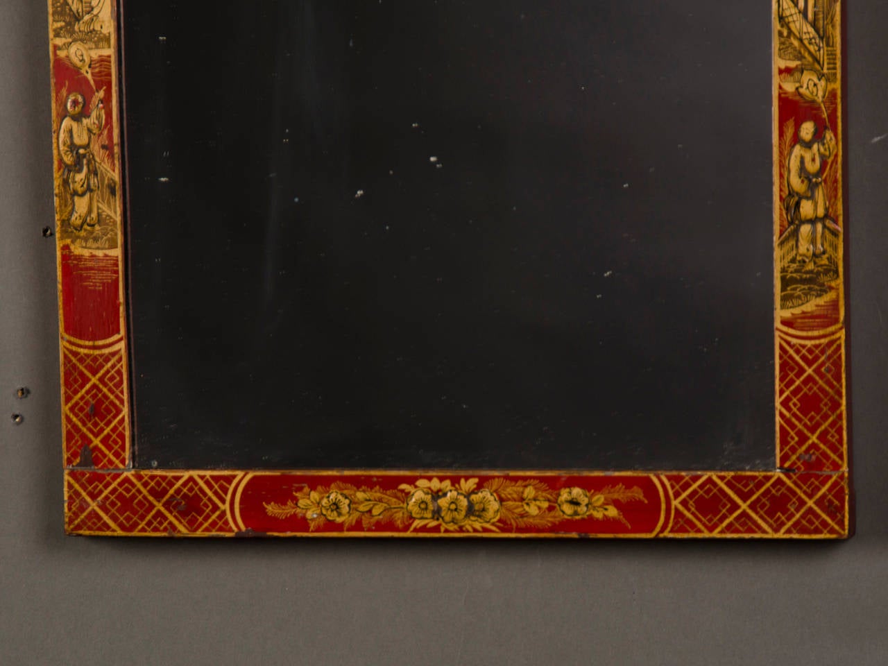 Antique English George II Scarlet Chinoiserie Framed Mirror, circa 1850 In Excellent Condition In Houston, TX