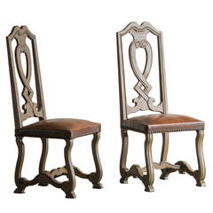 Six Baroque Painted and Leather Side Chairs, Italy c.1900