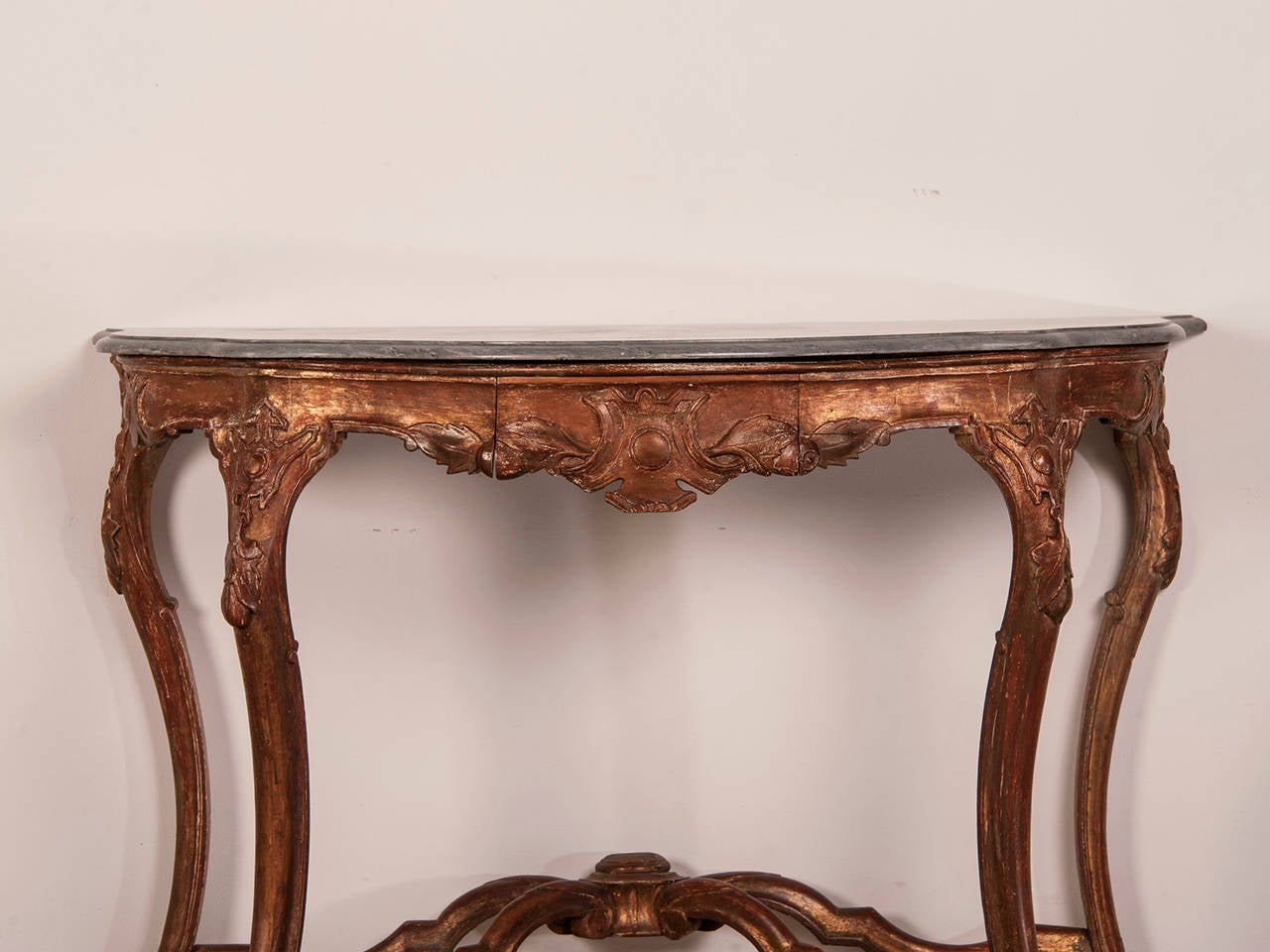 Early 19th Century Antique French Louis XV Gold Leaf Console Table, Original Marble Top, circa 1810 For Sale