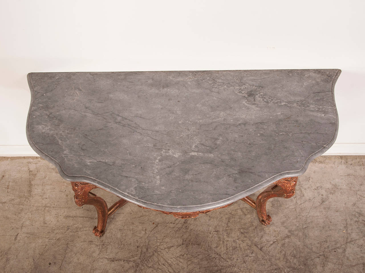 Antique French Louis XV Gold Leaf Console Table, Original Marble Top, circa 1810 For Sale 3