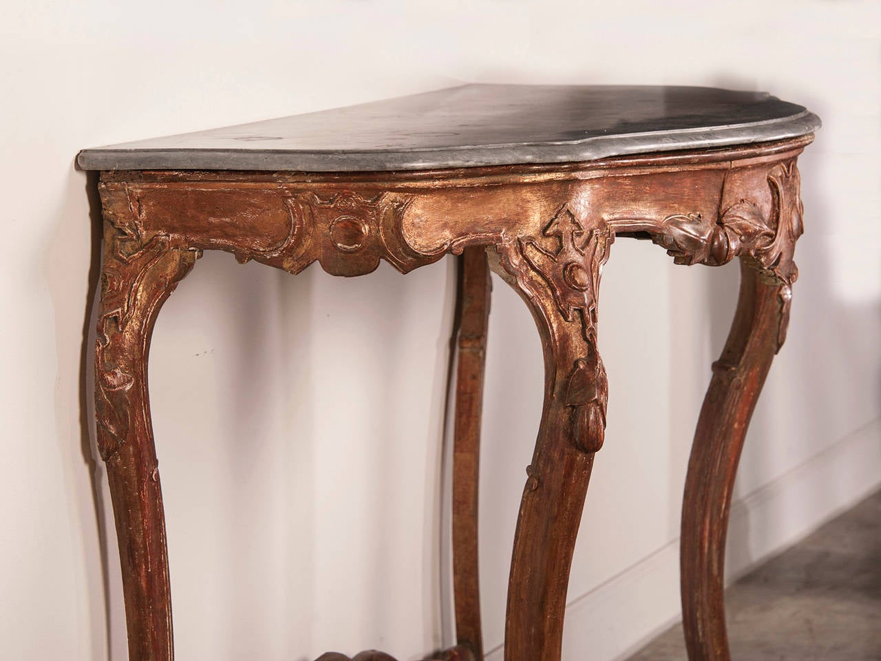 Antique French Louis XV Gold Leaf Console Table, Original Marble Top, circa 1810 For Sale 2