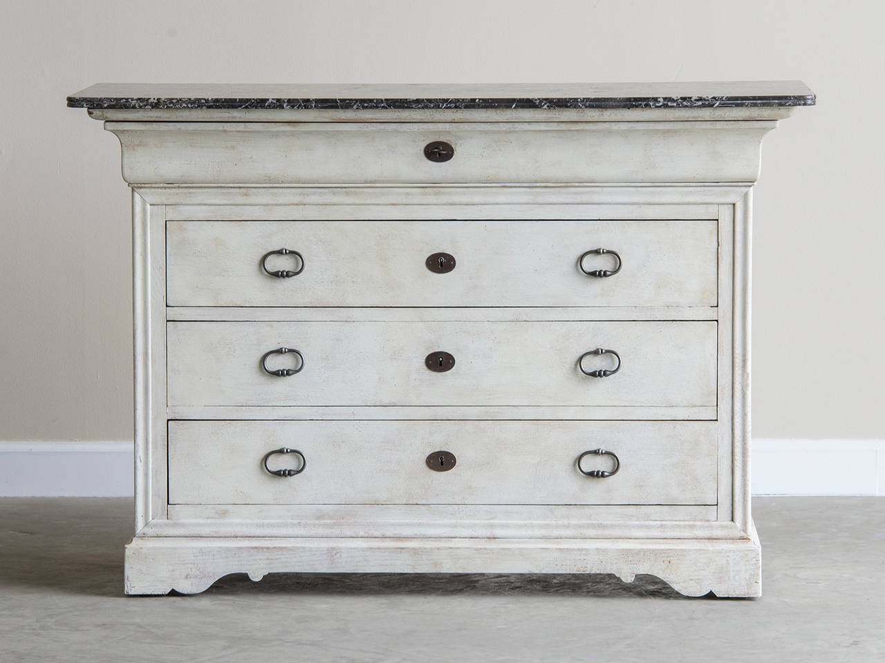 French Louis Philippe Pale Oak Chest of Drawers with Marble Top, France circa 1865