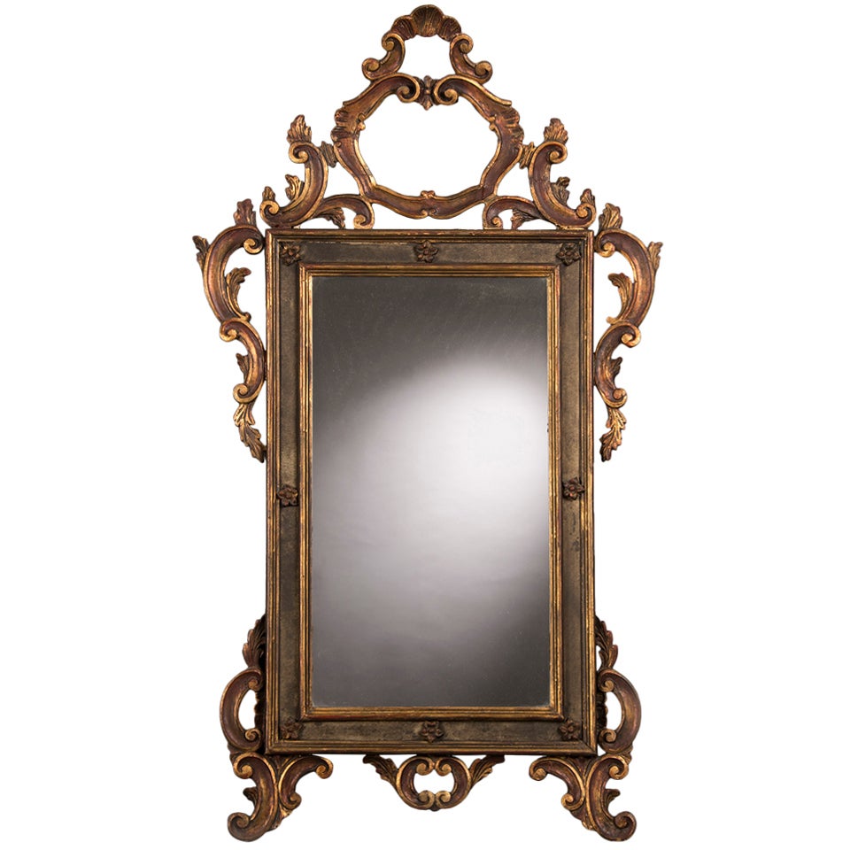 Antique Italian Baroque Style Gilded and Painted Mirror, circa 1850 (31"w x 51"h For Sale