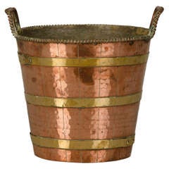 Antique Brass and Copper Bucket with Handles from France ca. 1890