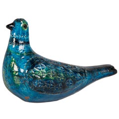 Italian Bitossi Turquoise Glazed Ceramic Figure of a Seated Bird, circa 1965
