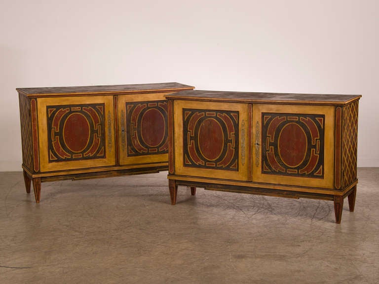 Neoclassical Pair of Antique Italian Buffet Credenza Each with Two Doors Italy circa 1860