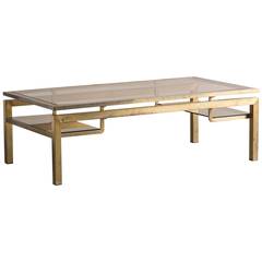 Vintage Brass Coffee Table with Smoked Glass Top, France circa 1970
