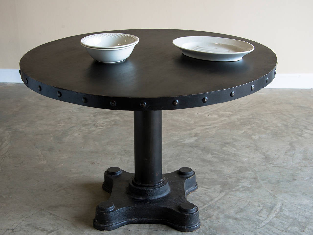 Danish Vintage Round Industrial Iron and Steel Table, Holland, circa 1960