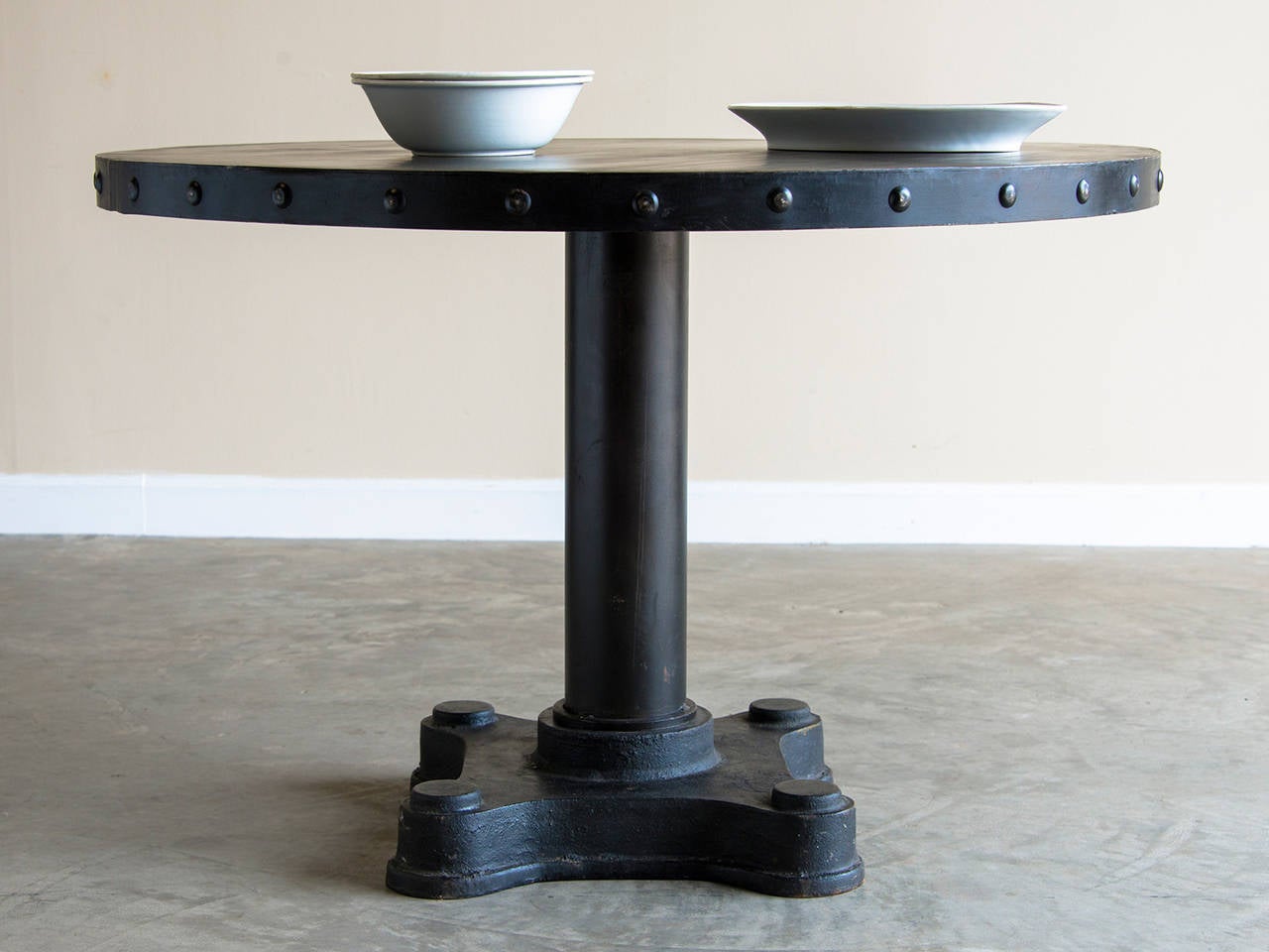 Meiji Vintage Round Industrial Iron and Steel Table, Holland, circa 1960