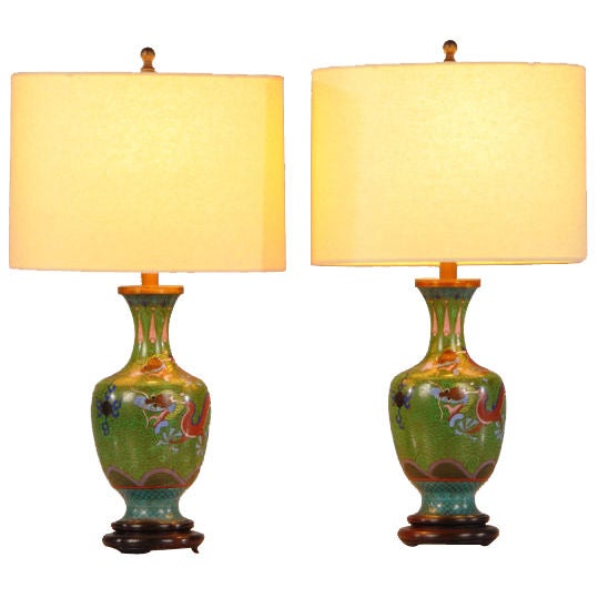 Pair of Charming cloisonne vase lamps from France c. 1890