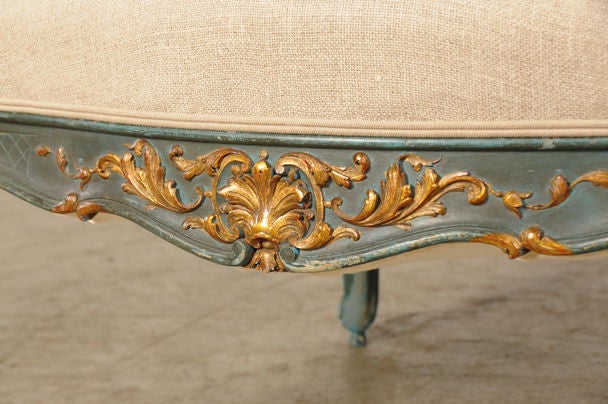 Antique French Régence Louis XV Style Painted and Gilded Armchair, circa 1875 In Excellent Condition In Houston, TX