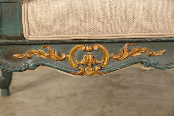 Antique French Régence Louis XV Style Painted and Gilded Armchair, circa 1875 1