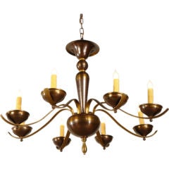 Vintage Brass Eight Arm Chandelier, Holland c. 1940