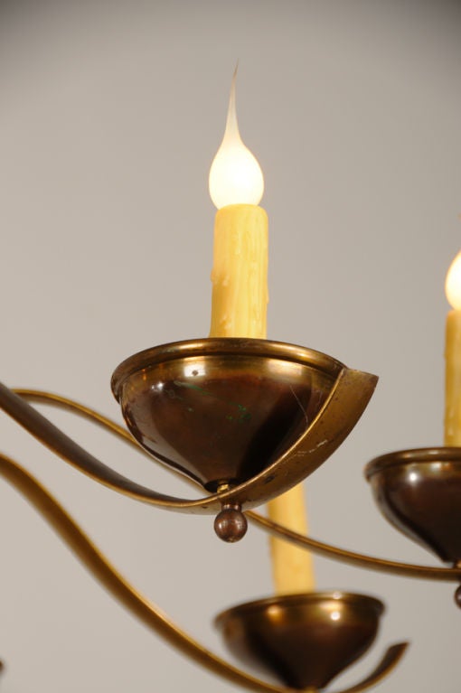 Vintage Brass Eight Arm Chandelier, Holland c. 1940