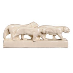 Earthenware sculpture of three jaguars from France c. 1920