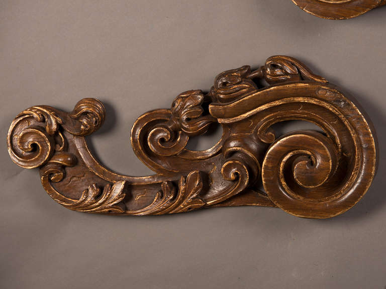 Wood Pair of French Louis XV Period, Elm Wall Decorations, circa 1760 For Sale