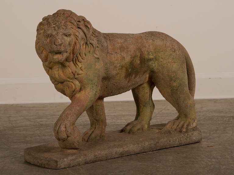 Receive our new selections direct from 1stdibs by email each week. Please click “Follow Dealer” button below and see them first!

A marvelously lifelike antique English sculpture of a lion standing on a solid base of reconstituted stone from a