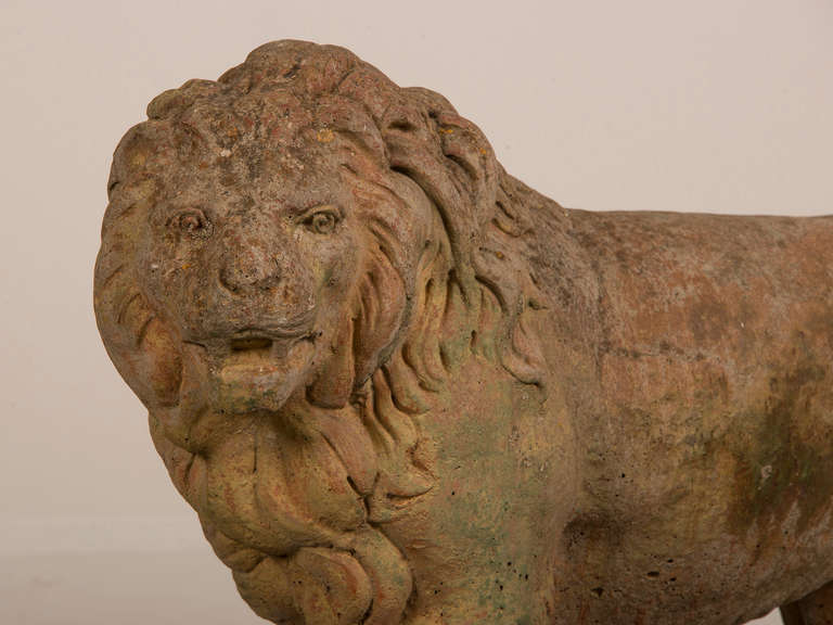 French Antique English Lion Garden Stone Sculpture, Southampton, circa 1900