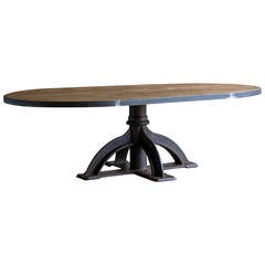 Oval Table, Industrial Fitting Base, Holland, circa 1920, Reclaimed Wood Top