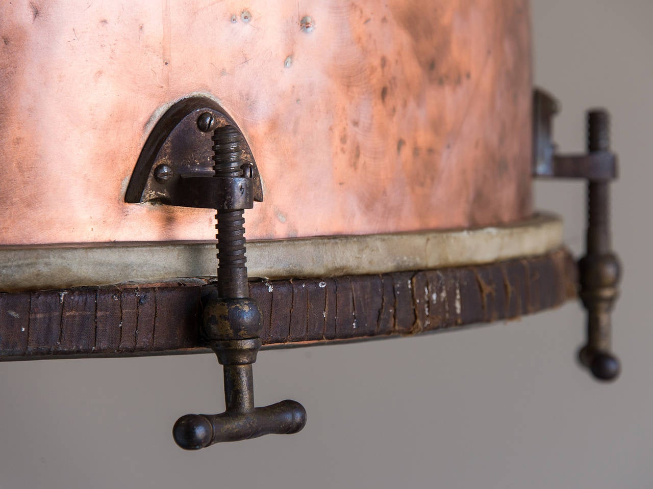 Early 20th Century Timpani Drum Solid Copper Chandelier Fixture, France, circa 1900