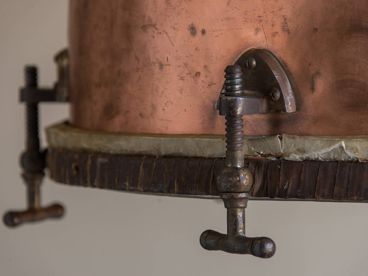 Timpani Drum Solid Copper Chandelier Fixture, France, circa 1900 In Excellent Condition In Houston, TX