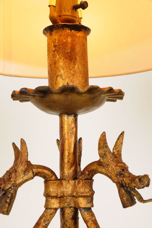 Forged iron candle stand with gilded finish from Italy c. 1930