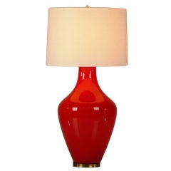 Vintage table lamp of scarlet Murano glass from Italy c. 1940