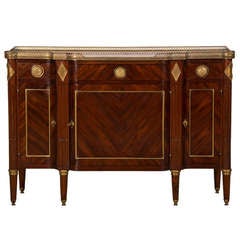 Used Louis XVI style mahogany, ormolu and marble top buffet, France c.1890