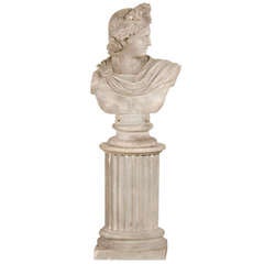 "Apollo Belvedere" bust on column of cast plaster from Italy c.1950.