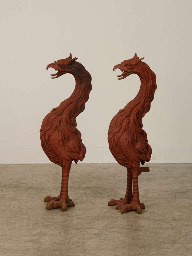 Pair of Large Antique French Cast Iron Painted Birds circa 1885