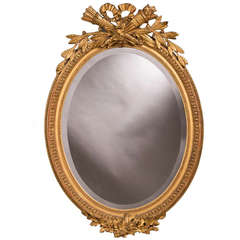 Antique Louis XVI Style Gilded Oval Mirror, France circa 1890 (31"w x 41"h)