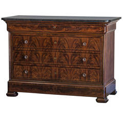 Louis Philippe Mahogany Chest, Beech Inlay, Marble Top, France, circa 1840